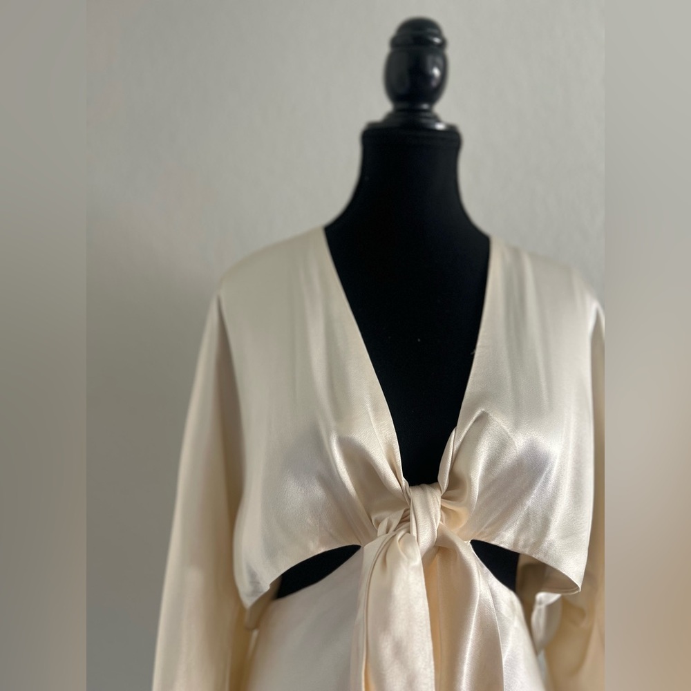 Shona Joy Elegant Cream Tie-Front Midi Dress - Picture 3 of 16